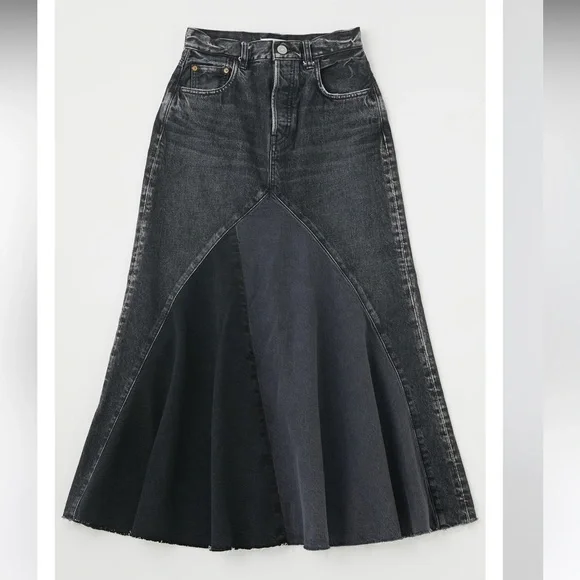 Moussy Vintage Vicksburg 100% Cotton Black Denim Frayed Hem Maxi Skirt NWT Sz 23 - Picture 2 of 13